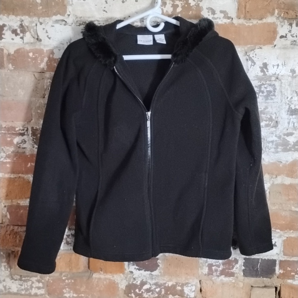 Kim Rogers Women's Petite M Black Coat Fur Lined Hood
